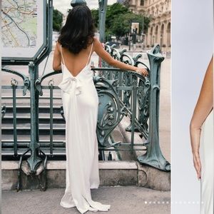 Meshki Low Back Maxi Dress With Detachable Bow Train